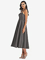 Side View Thumbnail - Caviar Gray Tie-Neck Halter Full Skirt Satin Midi Dress