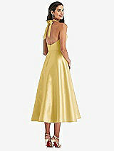 Rear View Thumbnail - Maize Tie-Neck Halter Full Skirt Satin Midi Dress