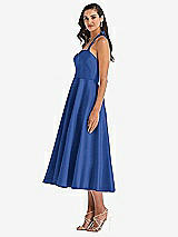 Side View Thumbnail - Classic Blue Tie-Neck Halter Full Skirt Satin Midi Dress