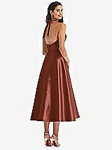 Rear View Thumbnail - Auburn Moon Tie-Neck Halter Full Skirt Satin Midi Dress