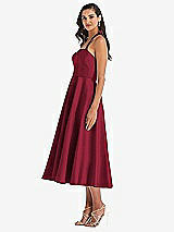 Side View Thumbnail - Burgundy Tie-Neck Halter Full Skirt Satin Midi Dress