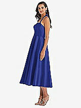 Side View Thumbnail - Cobalt Blue Tie-Neck Halter Full Skirt Satin Midi Dress