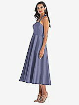 Side View Thumbnail - French Blue Tie-Neck Halter Full Skirt Satin Midi Dress