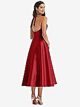 Rear View Thumbnail - Garnet Tie-Neck Halter Full Skirt Satin Midi Dress