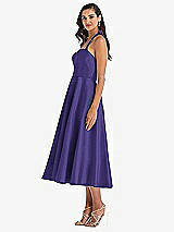 Side View Thumbnail - Grape Tie-Neck Halter Full Skirt Satin Midi Dress