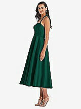 Side View Thumbnail - Hunter Green Tie-Neck Halter Full Skirt Satin Midi Dress