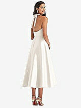 Rear View Thumbnail - Ivory Tie-Neck Halter Full Skirt Satin Midi Dress