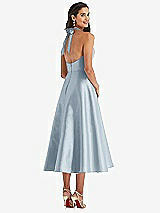 Rear View Thumbnail - Mist Tie-Neck Halter Full Skirt Satin Midi Dress
