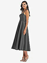 Side View Thumbnail - Pewter Tie-Neck Halter Full Skirt Satin Midi Dress