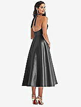 Rear View Thumbnail - Pewter Tie-Neck Halter Full Skirt Satin Midi Dress
