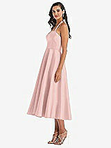 Side View Thumbnail - Rose - PANTONE Rose Quartz Tie-Neck Halter Full Skirt Satin Midi Dress