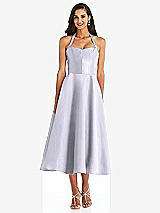 Front View Thumbnail - Silver Dove Tie-Neck Halter Full Skirt Satin Midi Dress