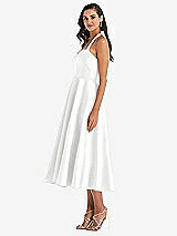 Side View Thumbnail - White Tie-Neck Halter Full Skirt Satin Midi Dress