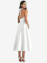 Rear View Thumbnail - White Tie-Neck Halter Full Skirt Satin Midi Dress