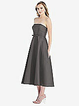 Side View Thumbnail - Caviar Gray Strapless Bow-Waist Full Skirt Satin Midi Dress