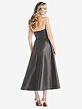 Rear View Thumbnail - Caviar Gray Strapless Bow-Waist Full Skirt Satin Midi Dress