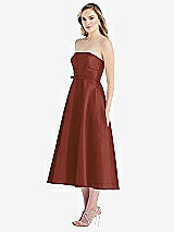 Side View Thumbnail - Auburn Moon Strapless Bow-Waist Full Skirt Satin Midi Dress