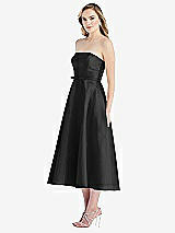 Side View Thumbnail - Black Strapless Bow-Waist Full Skirt Satin Midi Dress