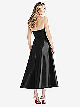 Rear View Thumbnail - Black Strapless Bow-Waist Full Skirt Satin Midi Dress