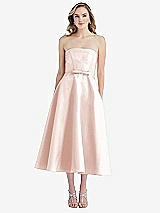 Front View Thumbnail - Blush Strapless Bow-Waist Full Skirt Satin Midi Dress