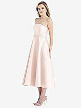 Side View Thumbnail - Blush Strapless Bow-Waist Full Skirt Satin Midi Dress