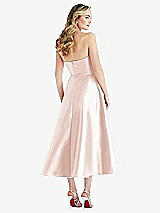 Rear View Thumbnail - Blush Strapless Bow-Waist Full Skirt Satin Midi Dress