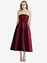 Front View Thumbnail - Cabernet Strapless Bow-Waist Full Skirt Satin Midi Dress