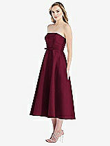 Side View Thumbnail - Cabernet Strapless Bow-Waist Full Skirt Satin Midi Dress