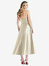 Rear View Thumbnail - Champagne Strapless Bow-Waist Full Skirt Satin Midi Dress