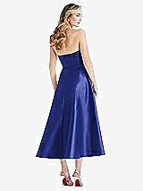 Rear View Thumbnail - Cobalt Blue Strapless Bow-Waist Full Skirt Satin Midi Dress