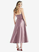Rear View Thumbnail - Dusty Rose Strapless Bow-Waist Full Skirt Satin Midi Dress