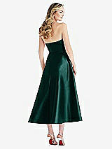 Rear View Thumbnail - Evergreen Strapless Bow-Waist Full Skirt Satin Midi Dress