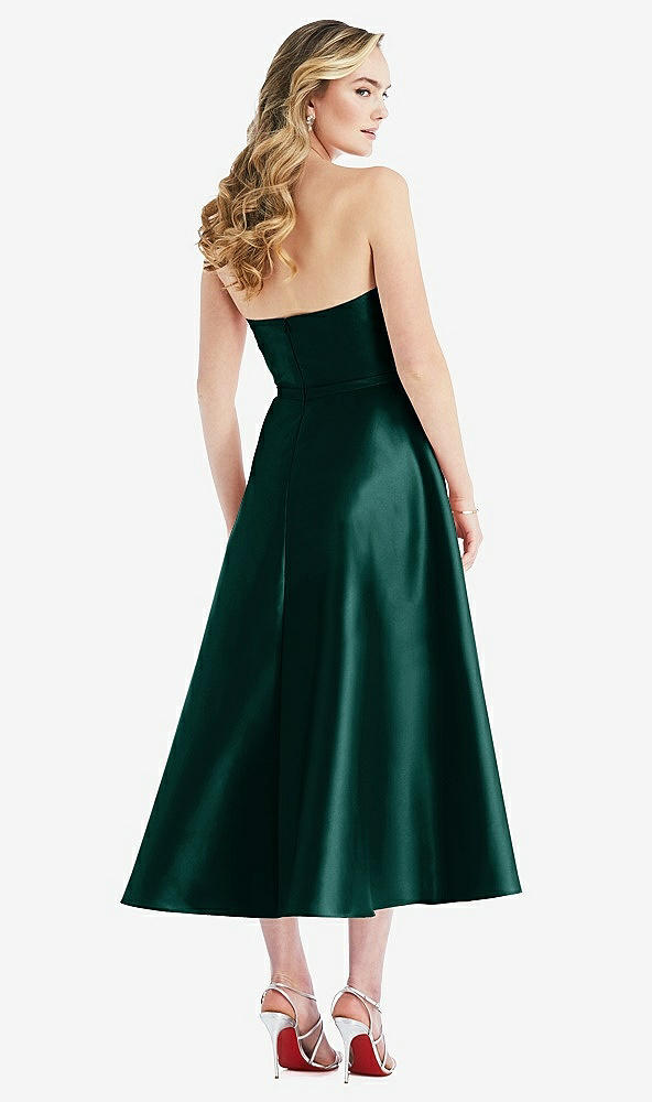Back View - Evergreen Strapless Bow-Waist Full Skirt Satin Midi Dress