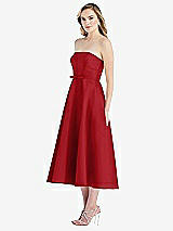 Side View Thumbnail - Garnet Strapless Bow-Waist Full Skirt Satin Midi Dress