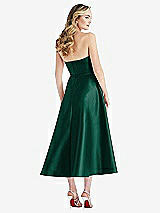 Rear View Thumbnail - Hunter Green Strapless Bow-Waist Full Skirt Satin Midi Dress