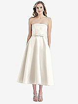 Front View Thumbnail - Ivory Strapless Bow-Waist Full Skirt Satin Midi Dress