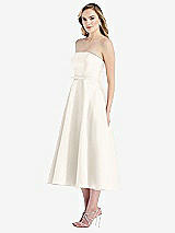 Side View Thumbnail - Ivory Strapless Bow-Waist Full Skirt Satin Midi Dress