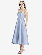 Side View Thumbnail - Sky Blue Strapless Bow-Waist Full Skirt Satin Midi Dress