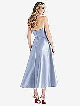 Rear View Thumbnail - Sky Blue Strapless Bow-Waist Full Skirt Satin Midi Dress