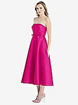 Side View Thumbnail - Think Pink Strapless Bow-Waist Full Skirt Satin Midi Dress