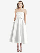 Front View Thumbnail - White Strapless Bow-Waist Full Skirt Satin Midi Dress