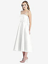 Side View Thumbnail - White Strapless Bow-Waist Full Skirt Satin Midi Dress