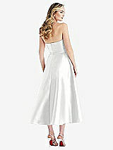 Rear View Thumbnail - White Strapless Bow-Waist Full Skirt Satin Midi Dress