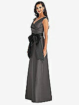 Side View Thumbnail - Caviar Gray & Black Off-the-Shoulder Bow-Waist Maxi Dress with Pockets