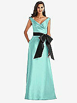Front View Thumbnail - Coastal & Black Off-the-Shoulder Bow-Waist Maxi Dress with Pockets