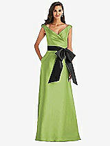 Front View Thumbnail - Mojito & Black Off-the-Shoulder Bow-Waist Maxi Dress with Pockets