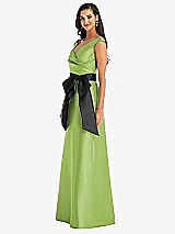Side View Thumbnail - Mojito & Black Off-the-Shoulder Bow-Waist Maxi Dress with Pockets