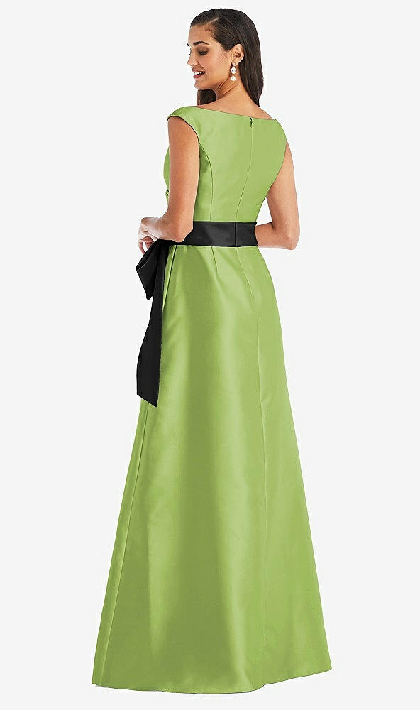 Back View - Mojito & Black Off-the-Shoulder Bow-Waist Maxi Dress with Pockets