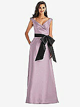 Front View Thumbnail - Suede Rose & Black Off-the-Shoulder Bow-Waist Maxi Dress with Pockets