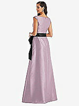 Rear View Thumbnail - Suede Rose & Black Off-the-Shoulder Bow-Waist Maxi Dress with Pockets